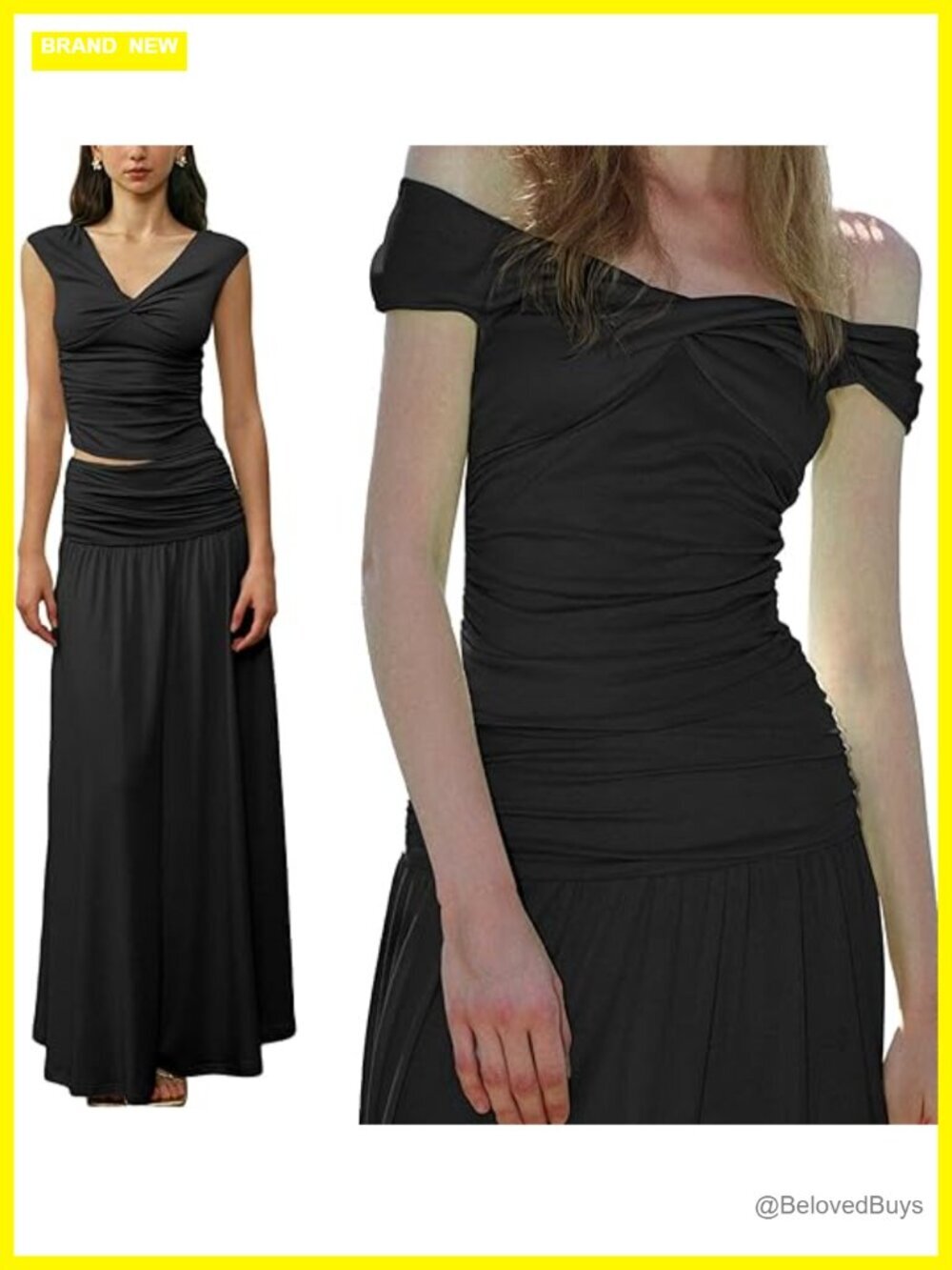 Two Piece Skirt Set - Sleeveless Spaghetti Strap Pleated Tank Top Maxi Skirt Set